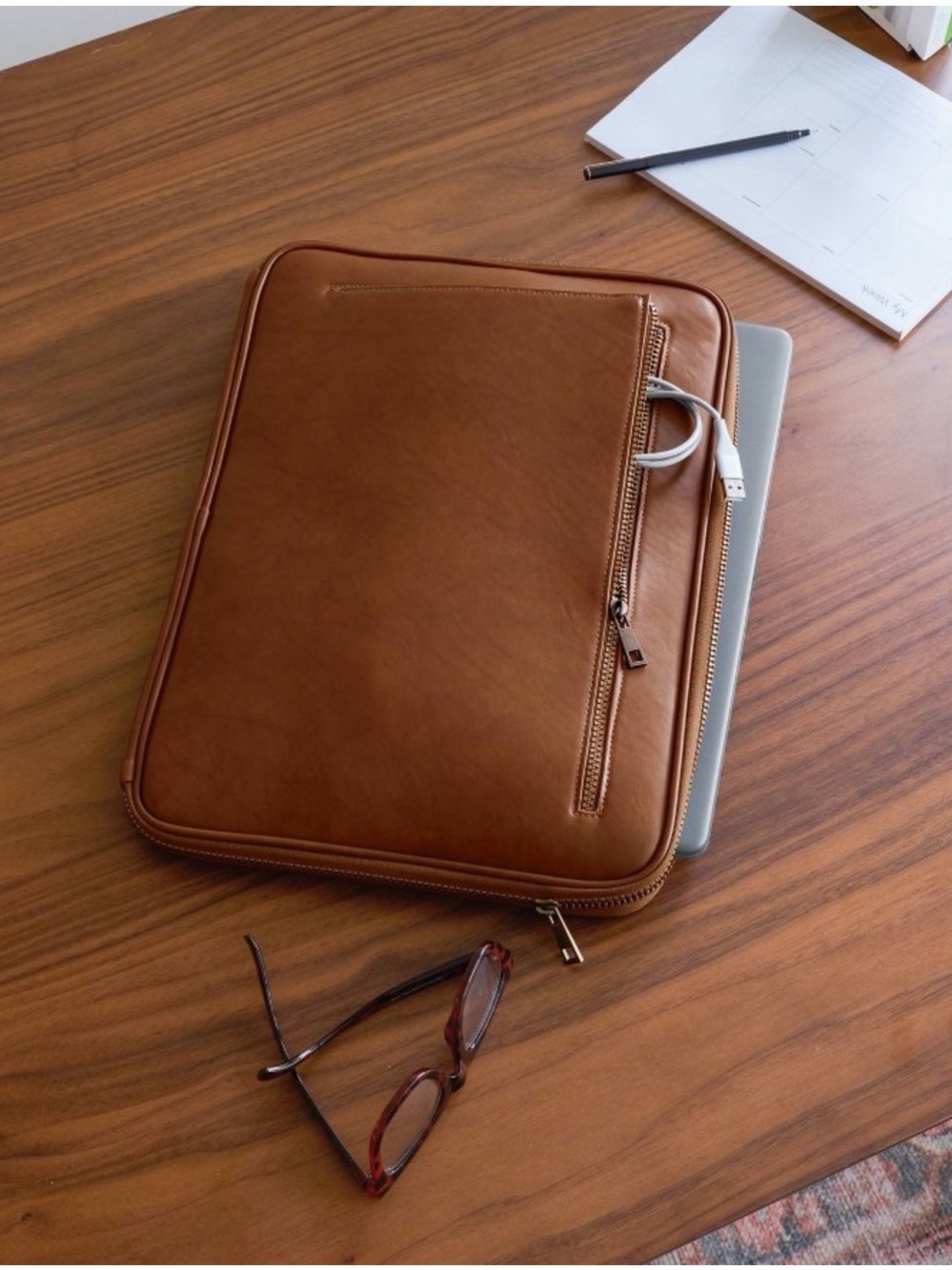 Threshold Faux Leather Laptop bag case  - Brown